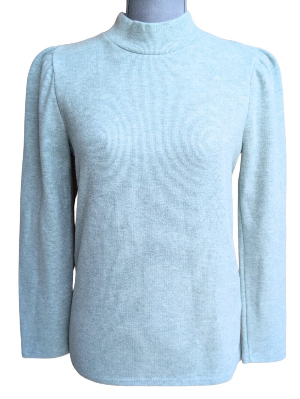 Madewell (Re)sourced Plush Mockneck Puff-Sleeve Top Sweater Knit M Mint Green
